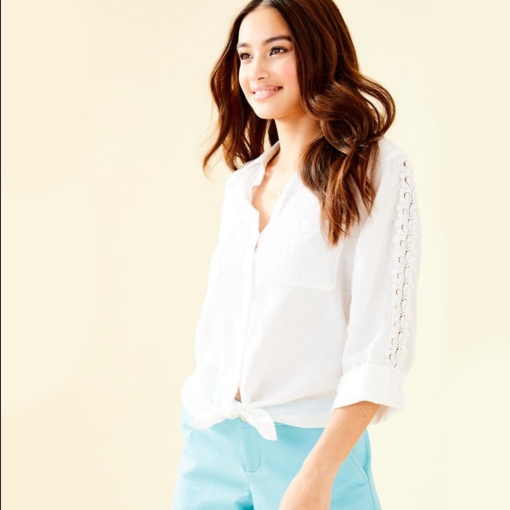 Lace Button Down Linen- Lilly Pulitzer
